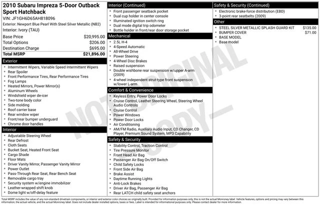 2010 Subaru Impreza 2.5 Auto Outback Sport's photo